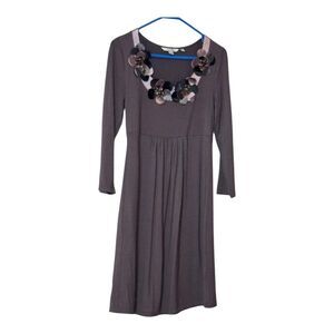 Boden Women's Floral Applique Jersey Dress Size 4 Gray Scoop Neck Fit Flare